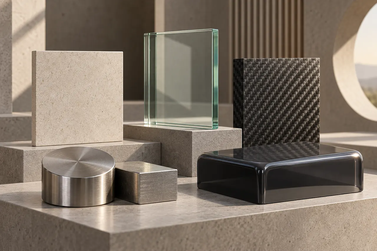 Ceramic, glass, alloy and composite samples used in industry